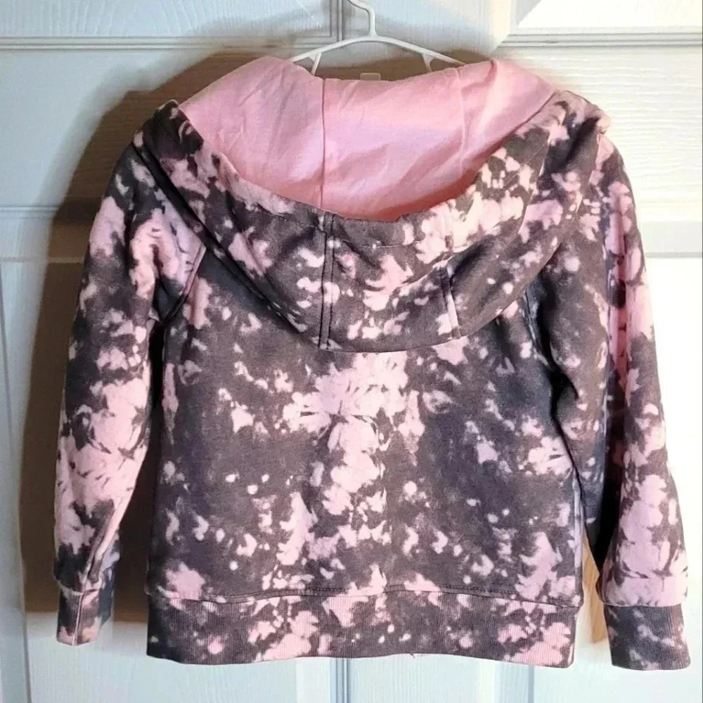 Disney Princess Girls Grey Pink Tie Dye Full Zip Hoodie Sweatshirt Size 4T